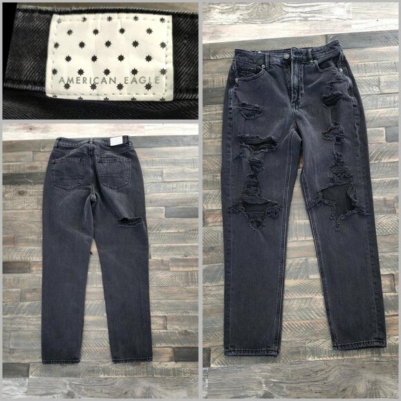 American Eagle distress hi-rise Mom Jeans size 2 - Comfort Stretch Waistband - Picture 1 of 10